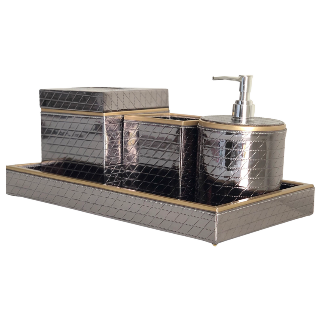 Grey and Gold Bathroom Accessories Set	