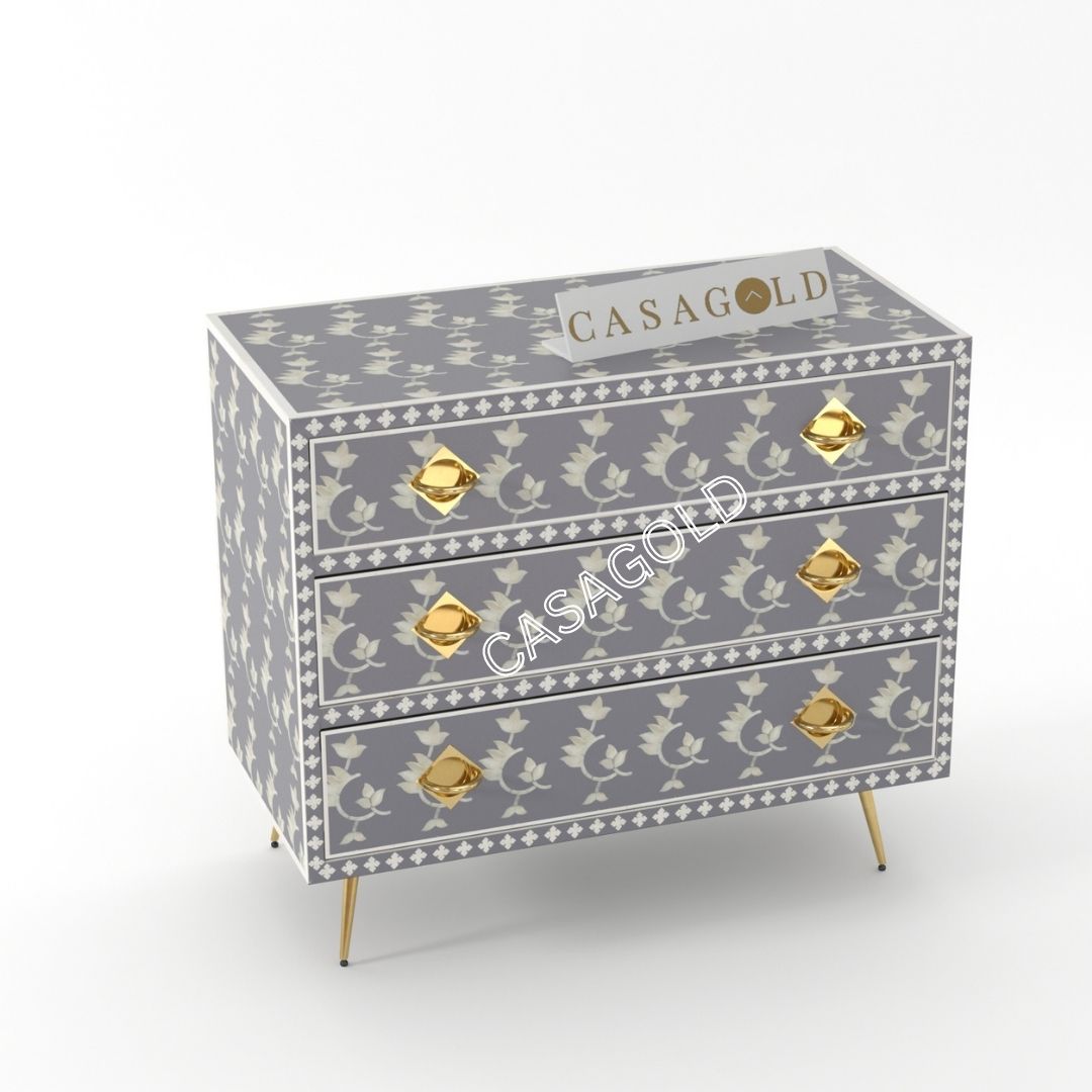 Grey and White Bone Inlay Chest of Drawers	