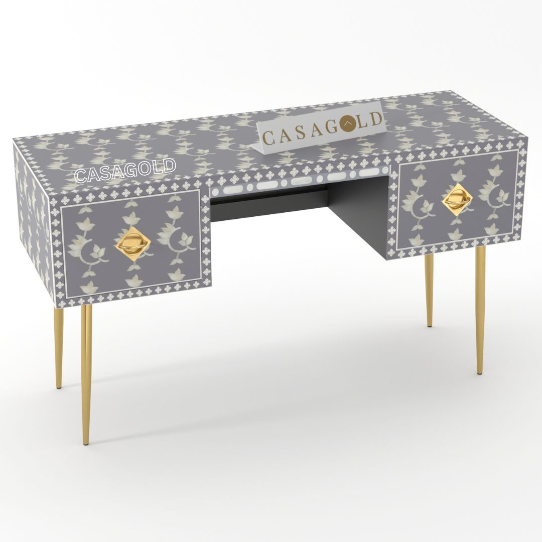 Grey bone inlay executive desk with bold sophistication