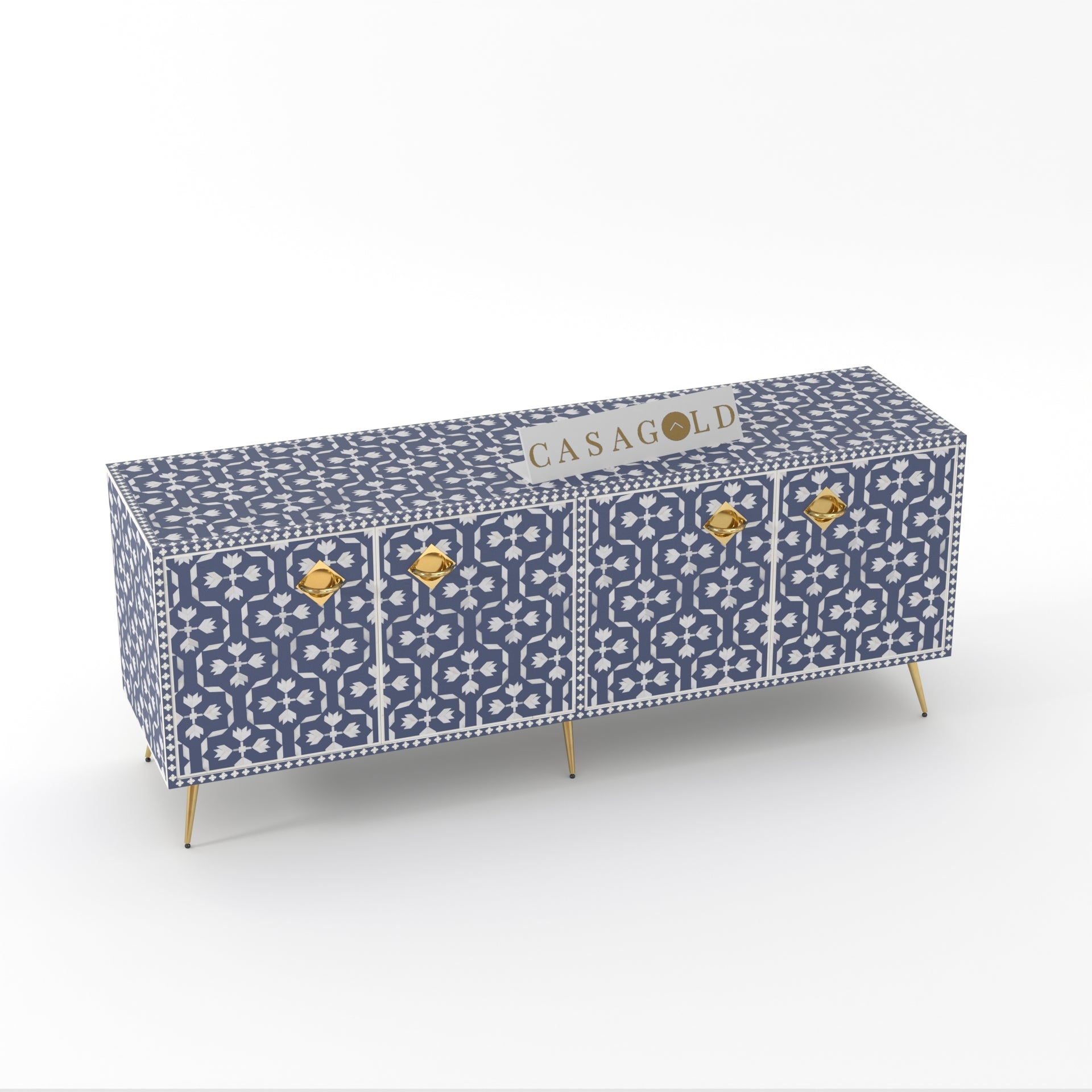 Handcrafted Bone Inlay Media Cabinet	