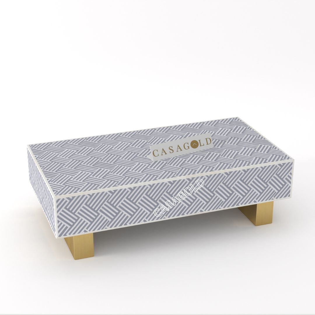Handcrafted Bone Inlay Rectangular Coffee Table	