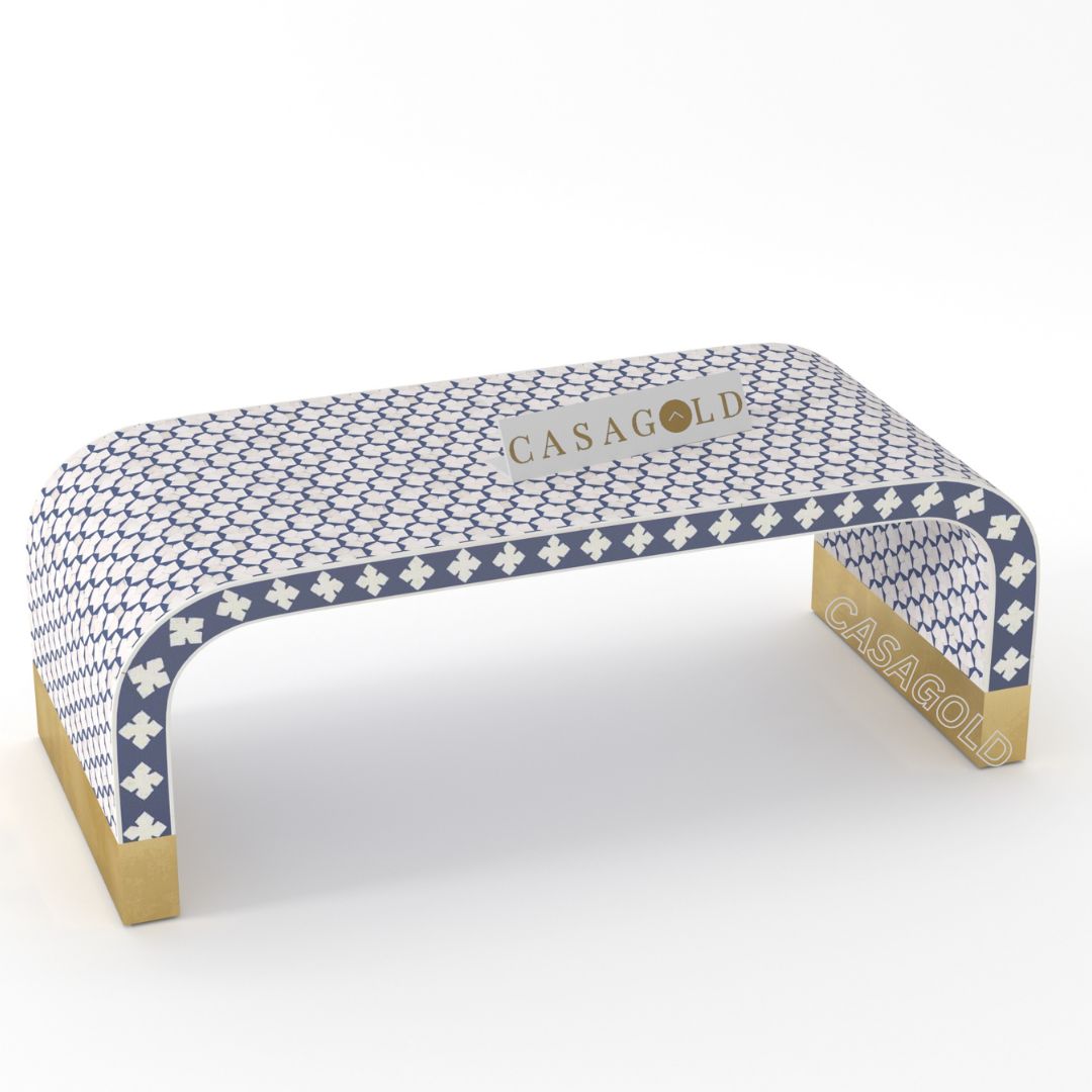 Handcrafted Floral Bone Inlay Rectangular Coffee Table	