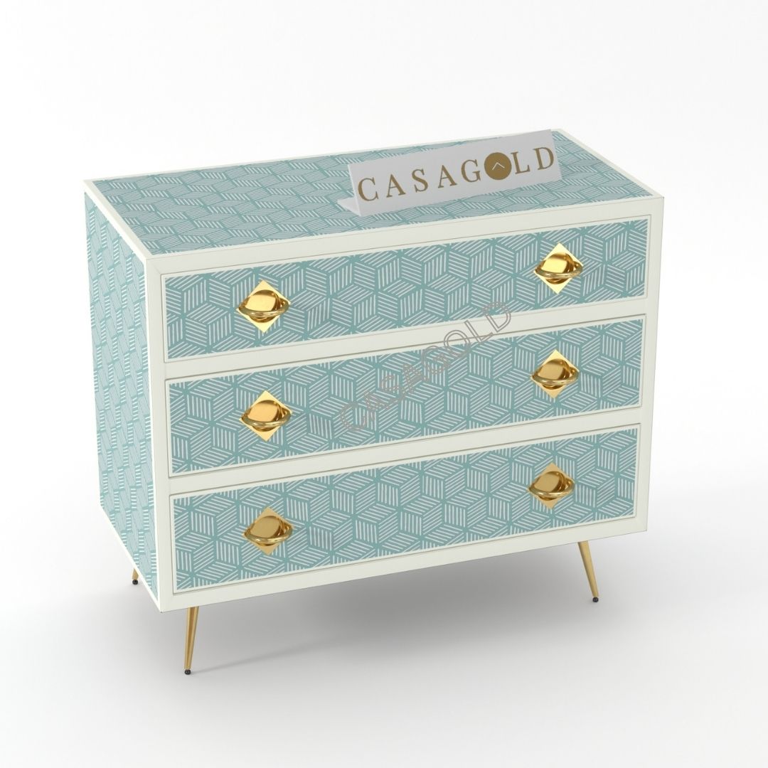 Handcrafted Geo bone inlay chest of drawers with intricate design