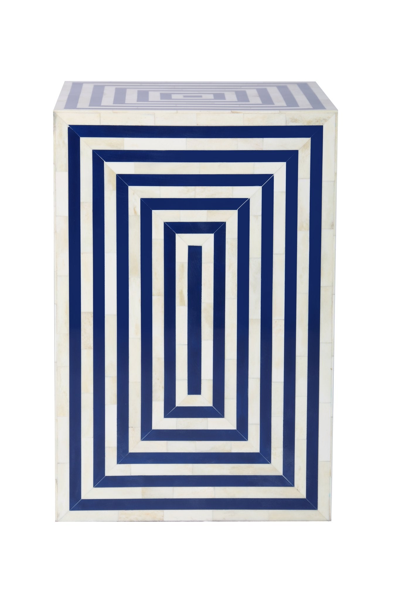 Handcrafted Rectangular Bone Inlay Indigo Side Table	