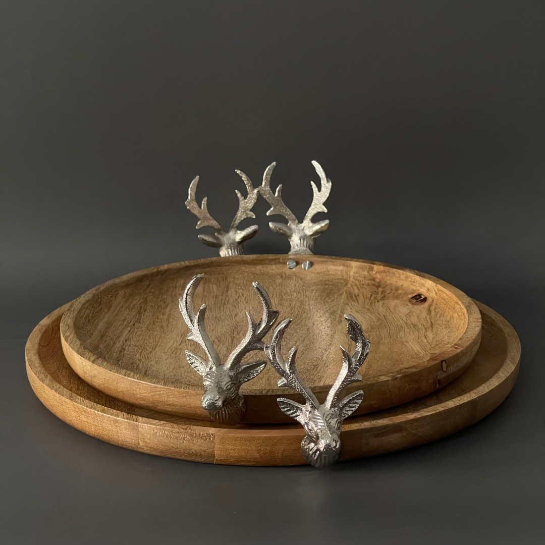 Premium wooden tray with handcrafted stag art
