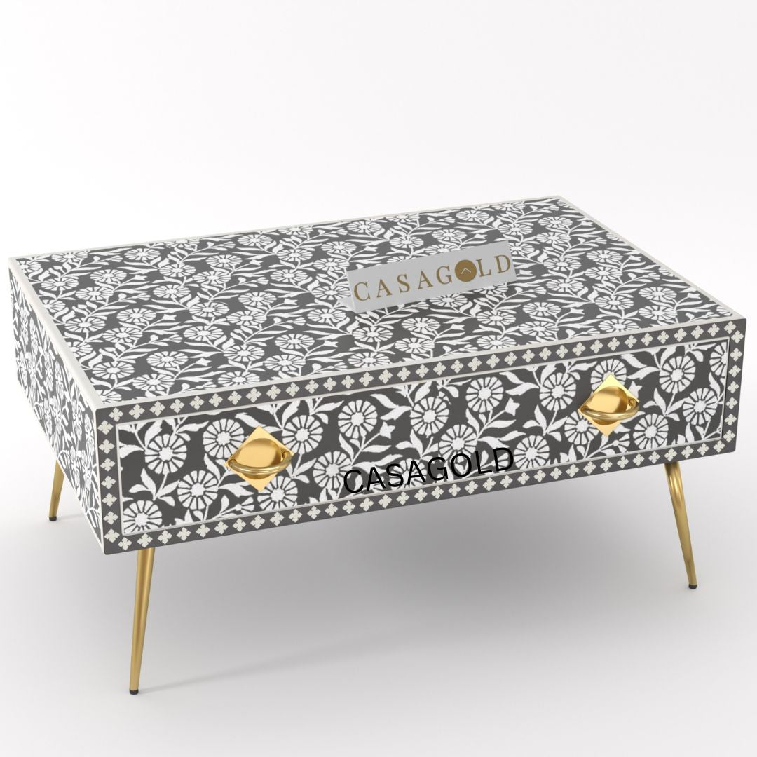 Handcrafted Sunflower Bone Inlay Rectangular Coffee Table	