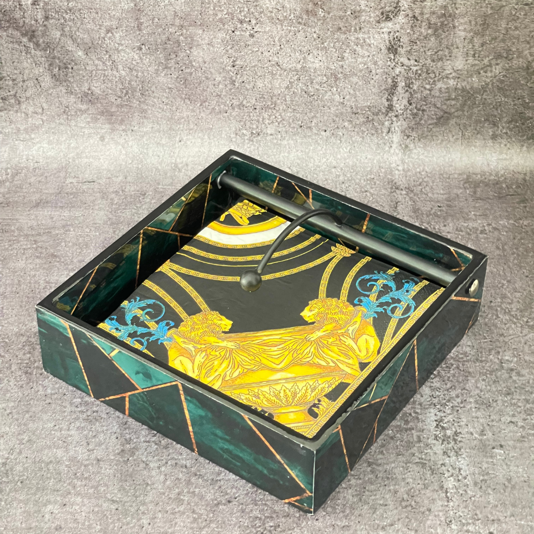 Handcrafted tissue tray for stylish convenience
