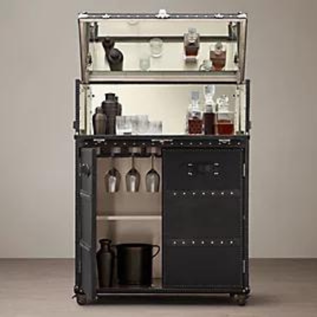 "Handcrafted wooden frame luxury Velvet Bar storage Cabinet with silk upholstery for opulent interiors"