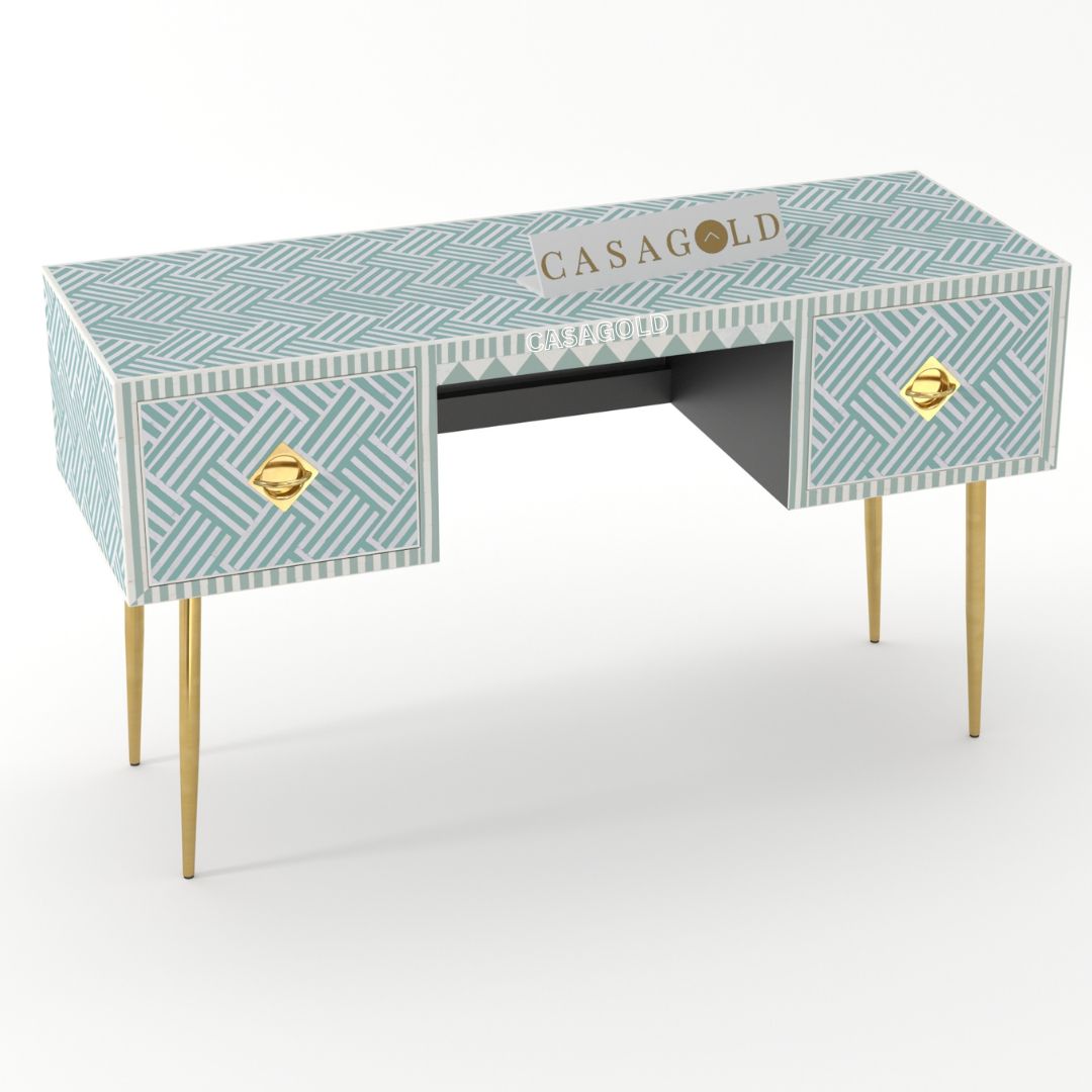 Handmade chevron bone inlay study desk with contemporary flair
