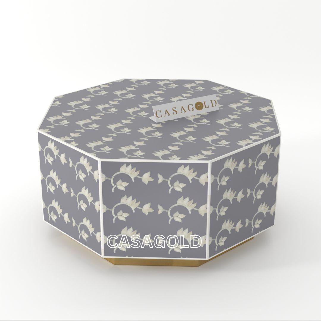 Hexagon Bone Inlay Coffee Table with Monochrome Design	