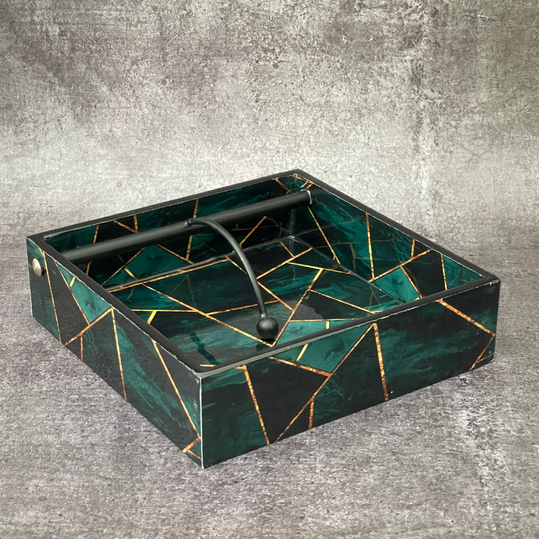 High-end wooden tissue tray with stylish accents
