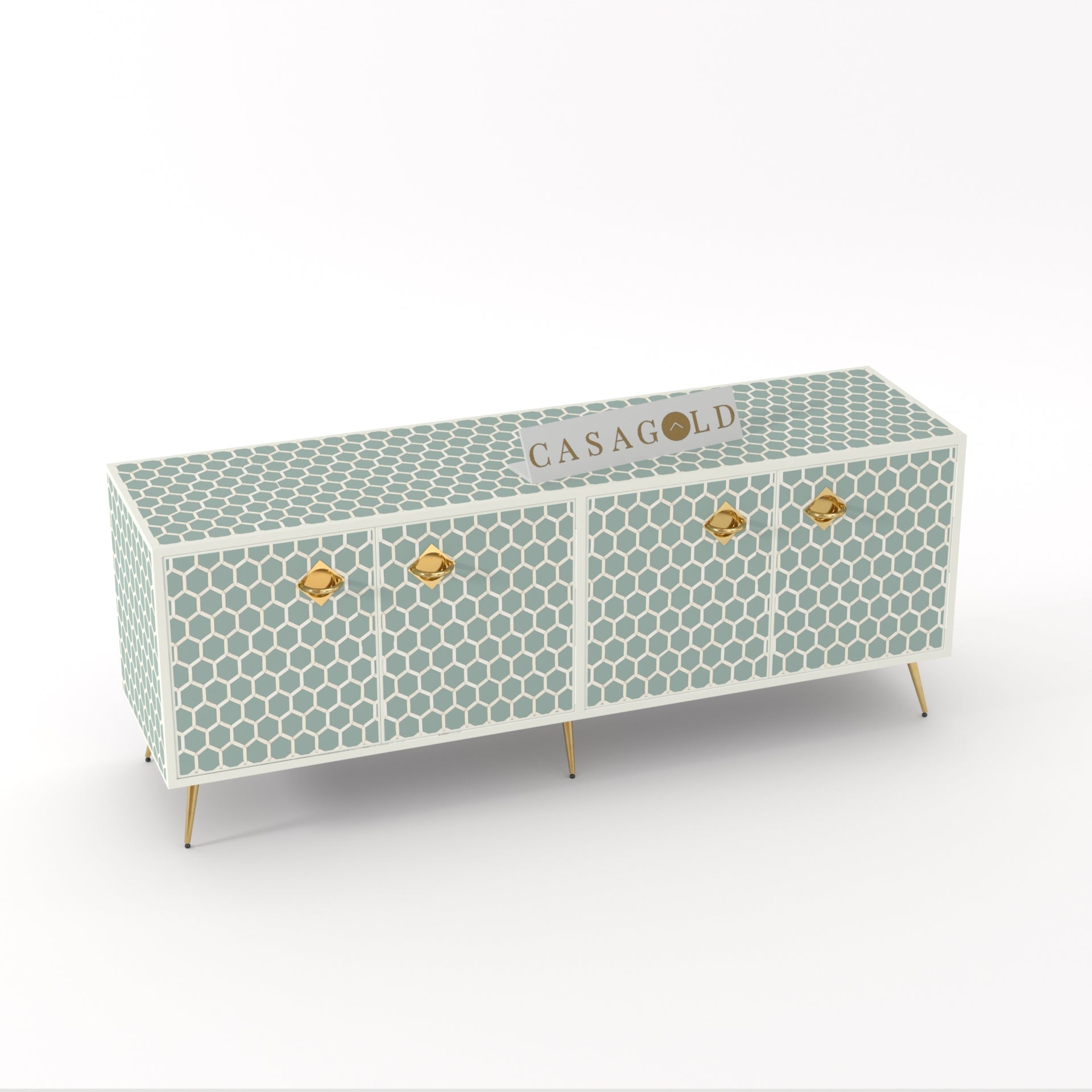 Honey comb White Bone Inlay Media Cabinet	