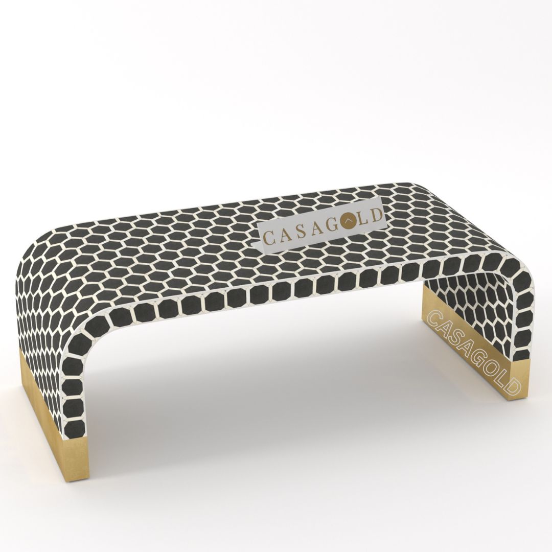 "Honey comb bone inlay rectangular coffee table for artistic interiors"
