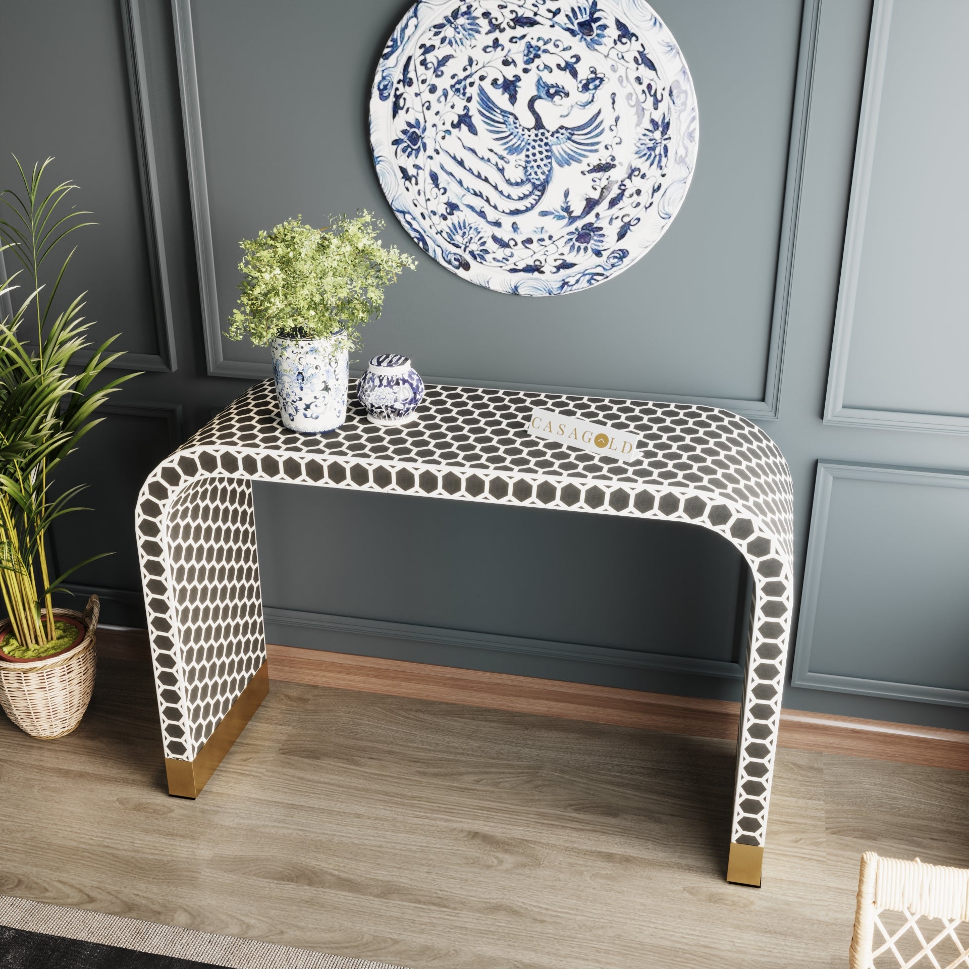 Black Bone Inlay Console Desk