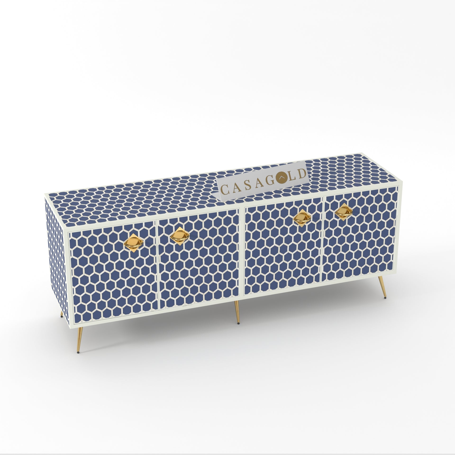 Honeycomb Blue Bone Inlay TV Cabinet	