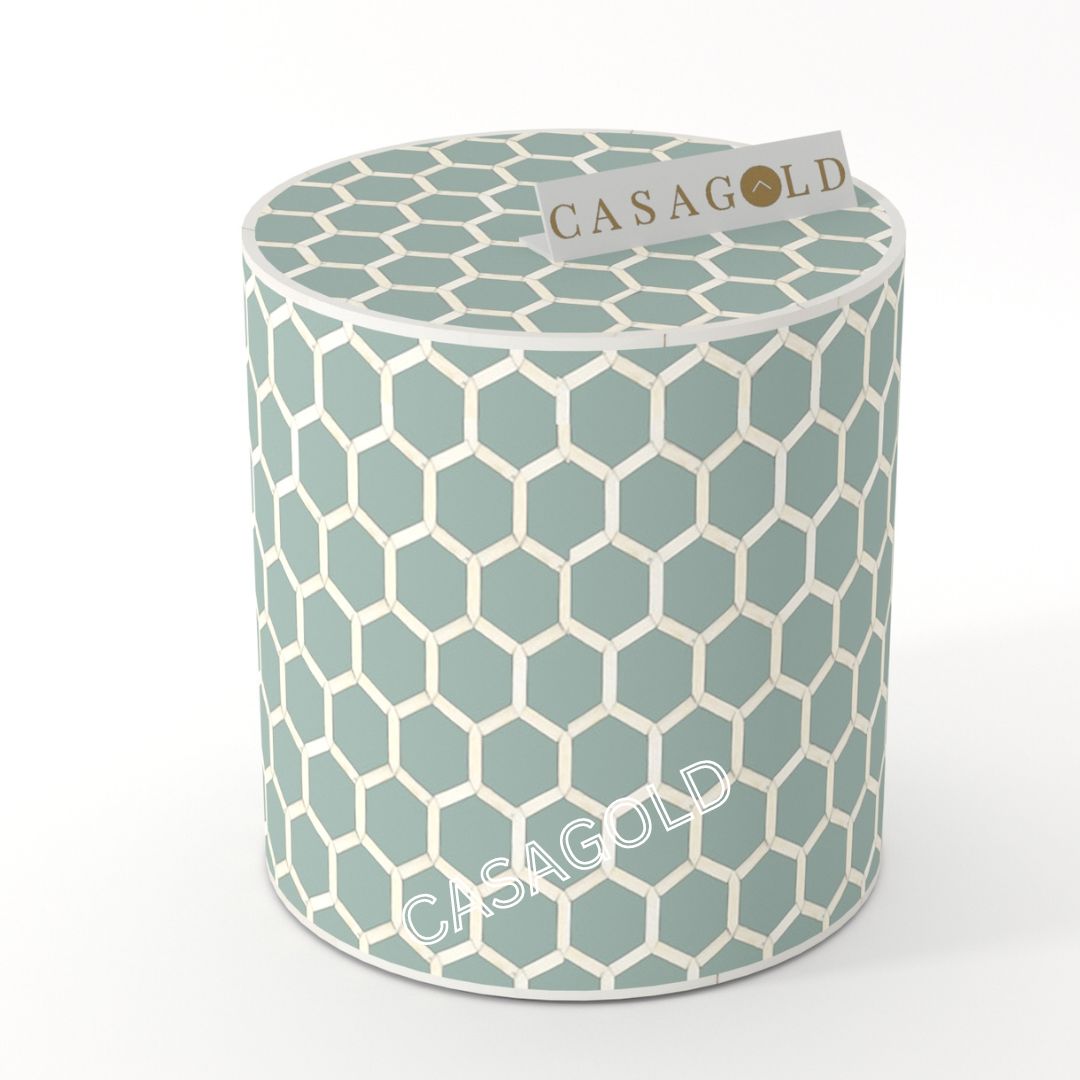 Honeycomb Bone Drum Inlay Side Table	