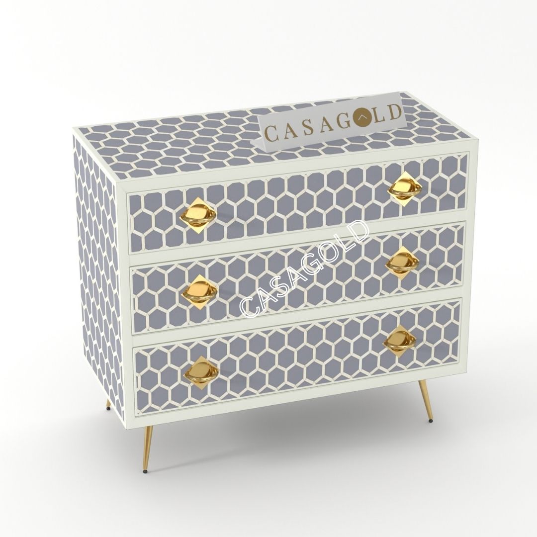 Honeycomb Grey Bone Inlay Storage Chest	