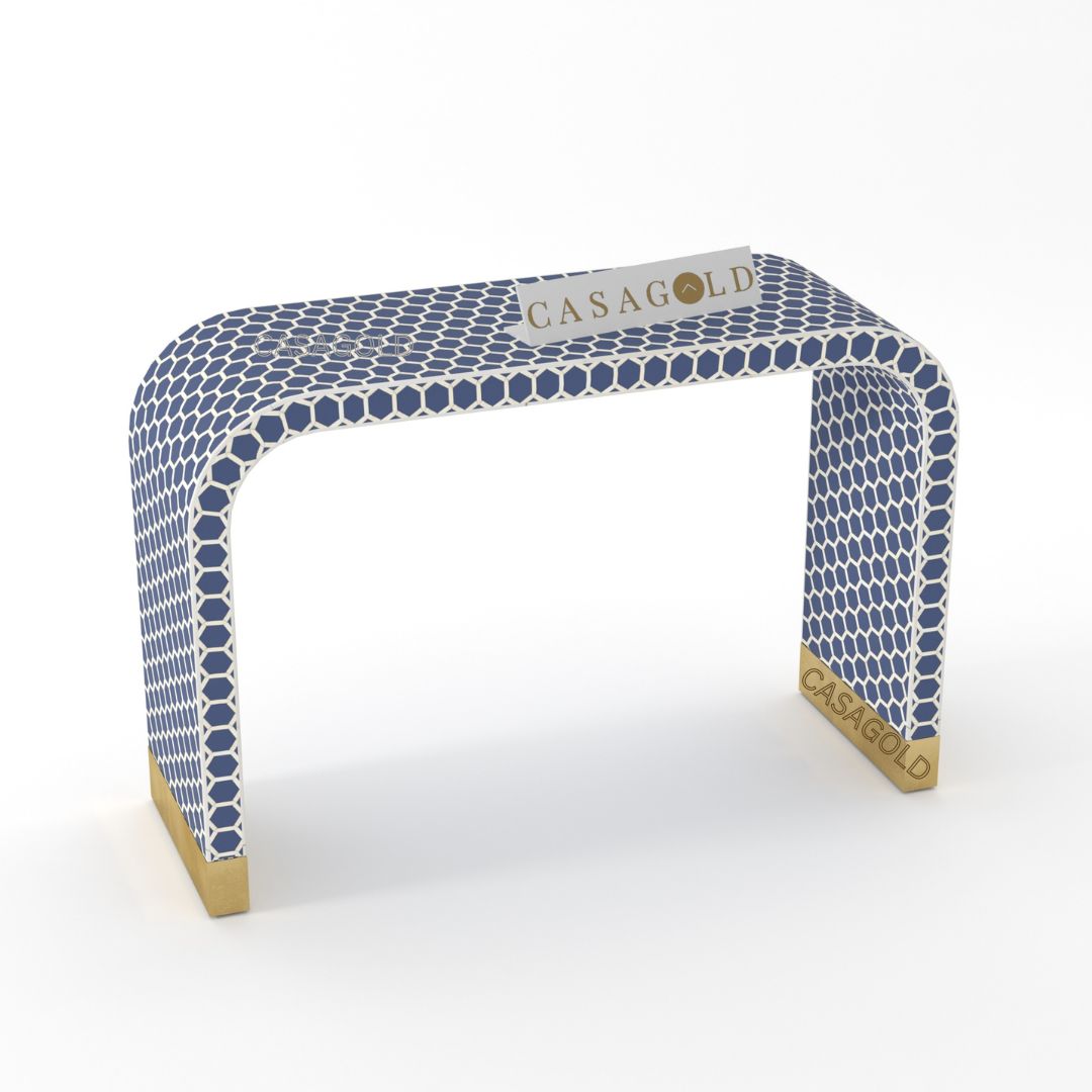 Indigo Bone Inlay Console Desk with honeycomb Patterns
