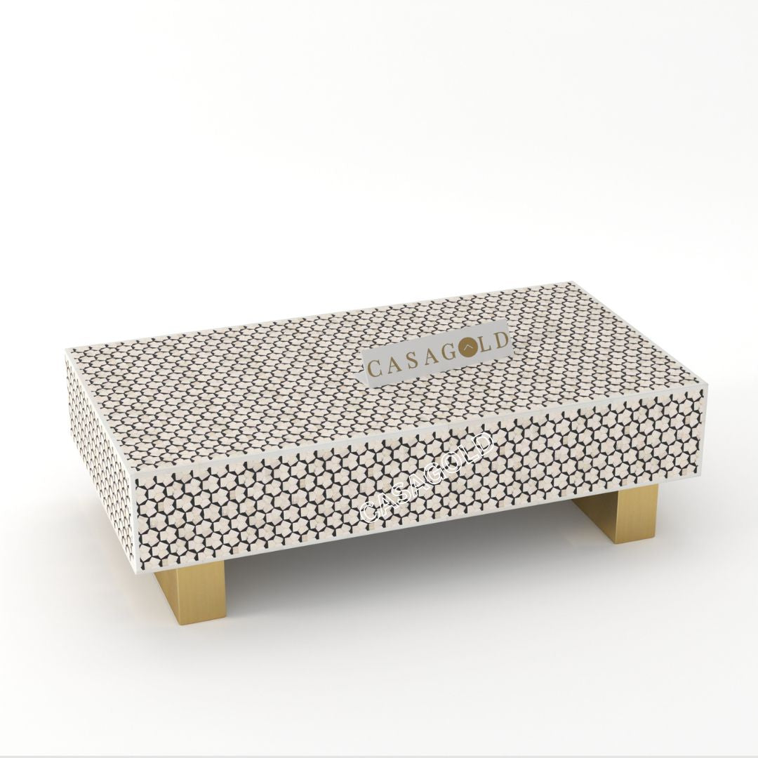 Bone Inlay Rectangular Coffee Table with Abstract Patterns	