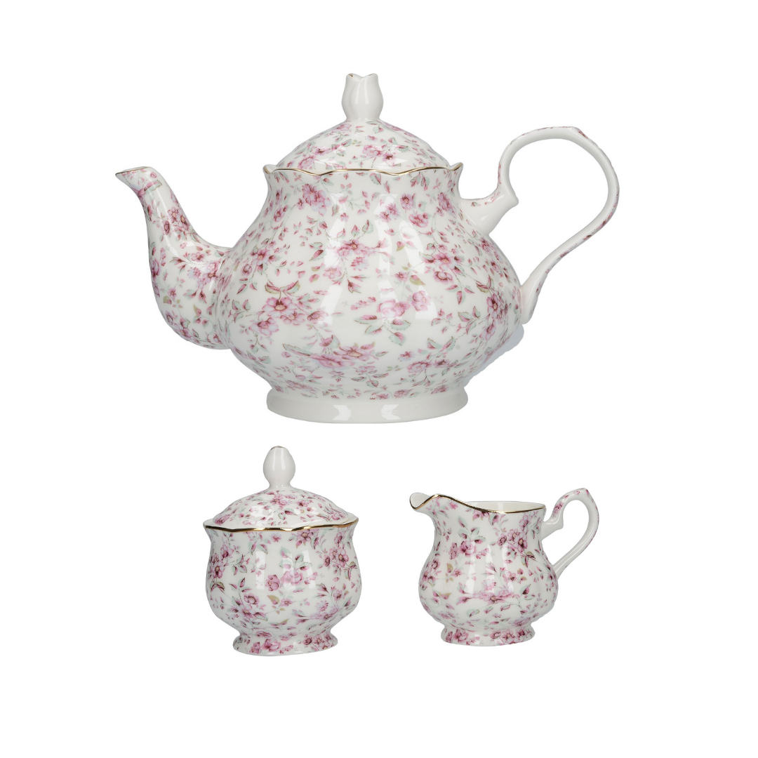 Ditsy Floral - Tea Pot with Sugar Bowl & Creamer Set