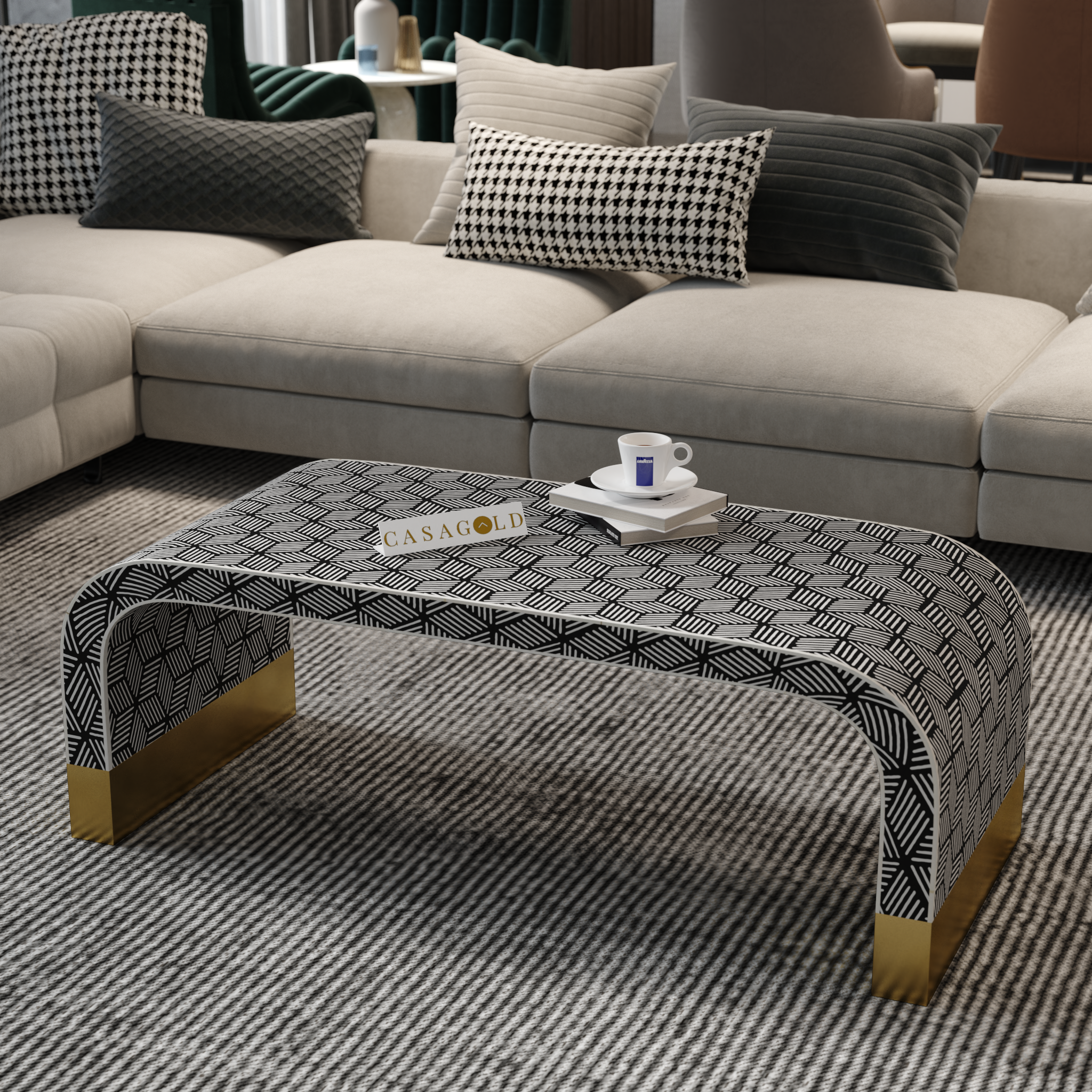 Large Bone Inlay Rectangular Coffee Table	