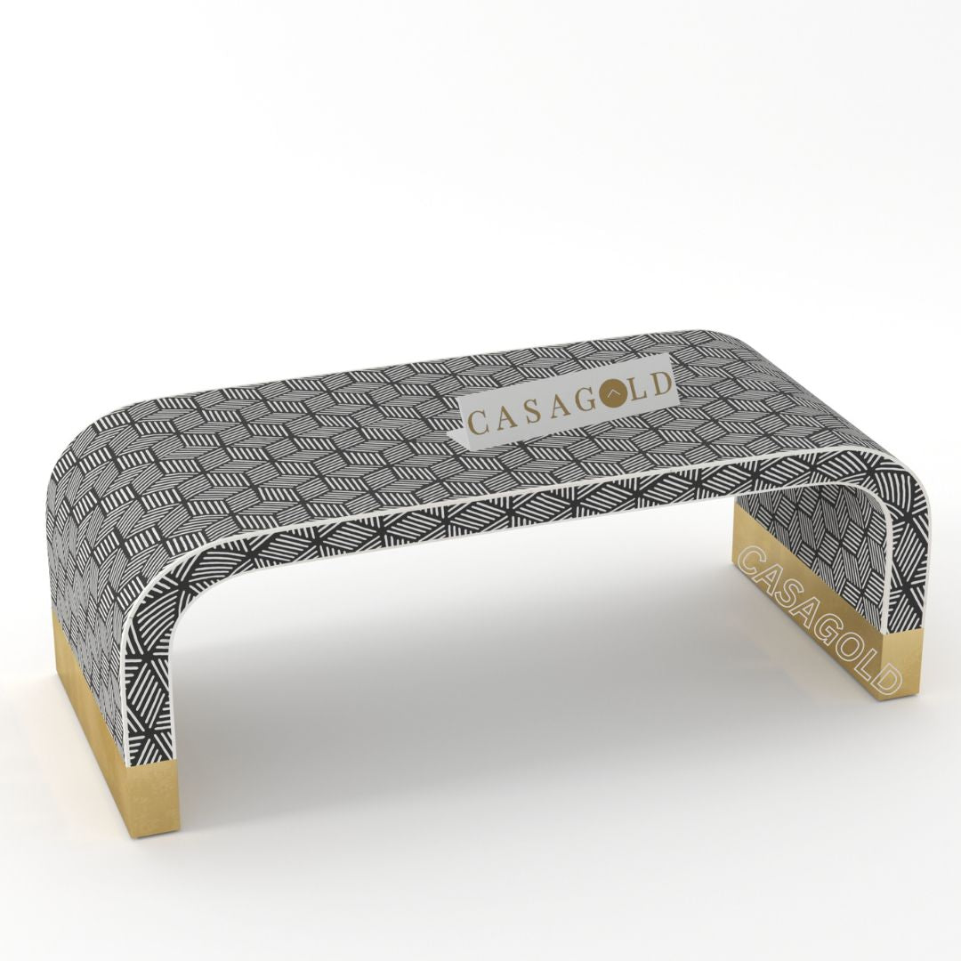 "Large rectangular coffee table with bone inlay for spacious living areas"
