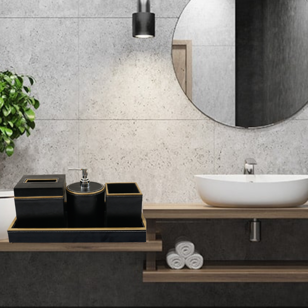 Leather Black Bathroom Accessories Set for Rustic Touch	