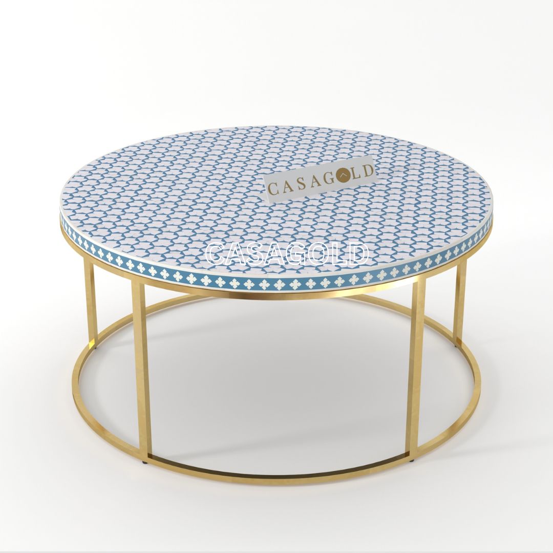 Living room coffee table with round inlay
