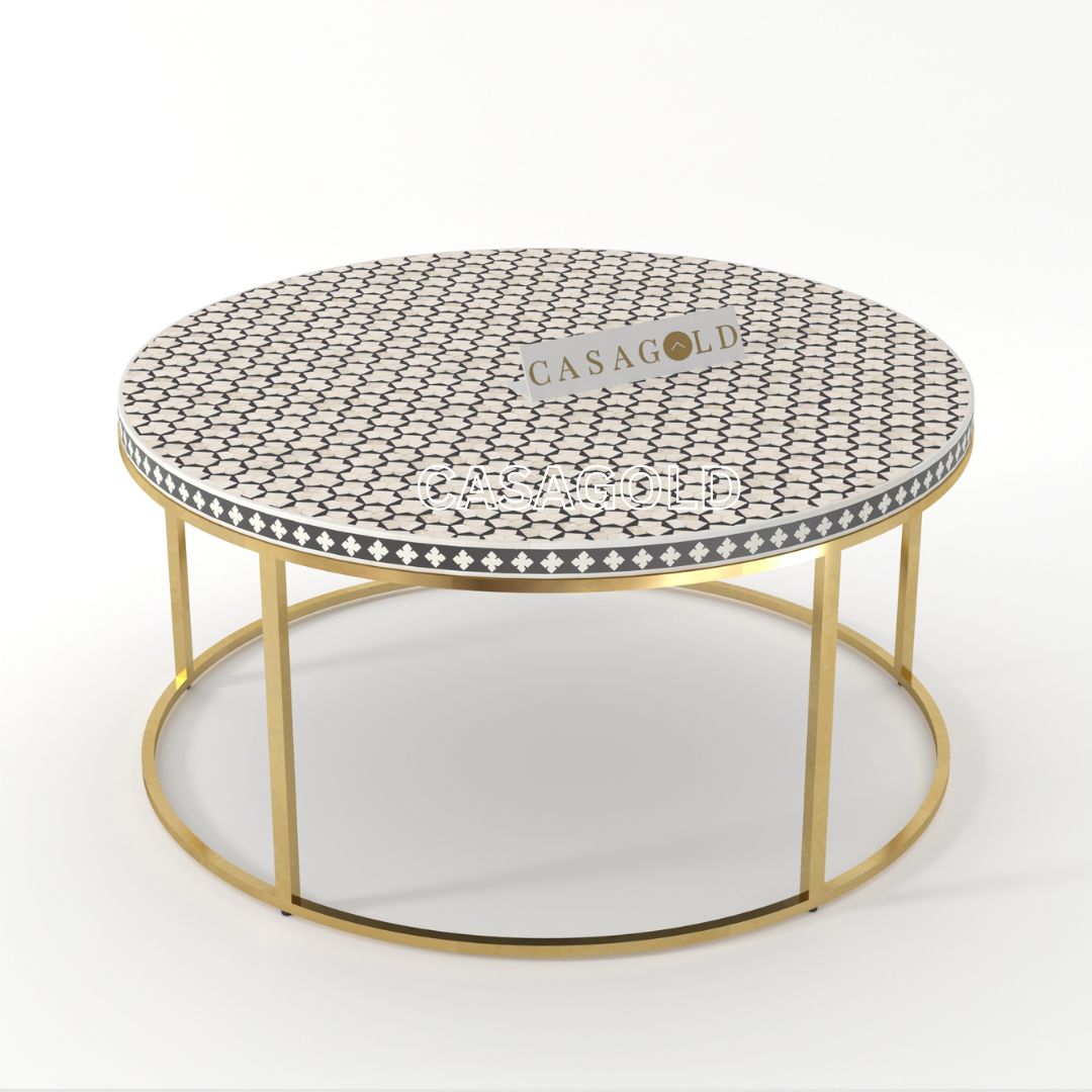 Inlay Georgia Round Coffee Table with Metal Stand - Targua