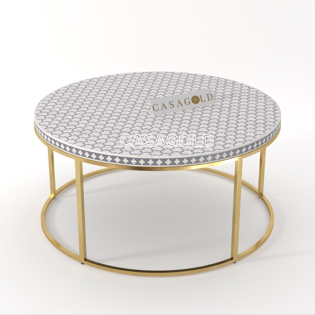 Living room coffee table with round inlay
