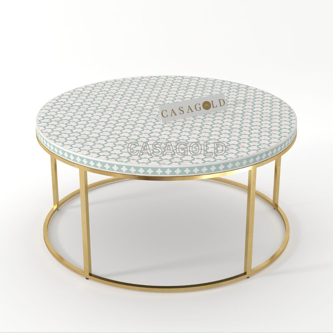 Living room coffee table with round inlay
