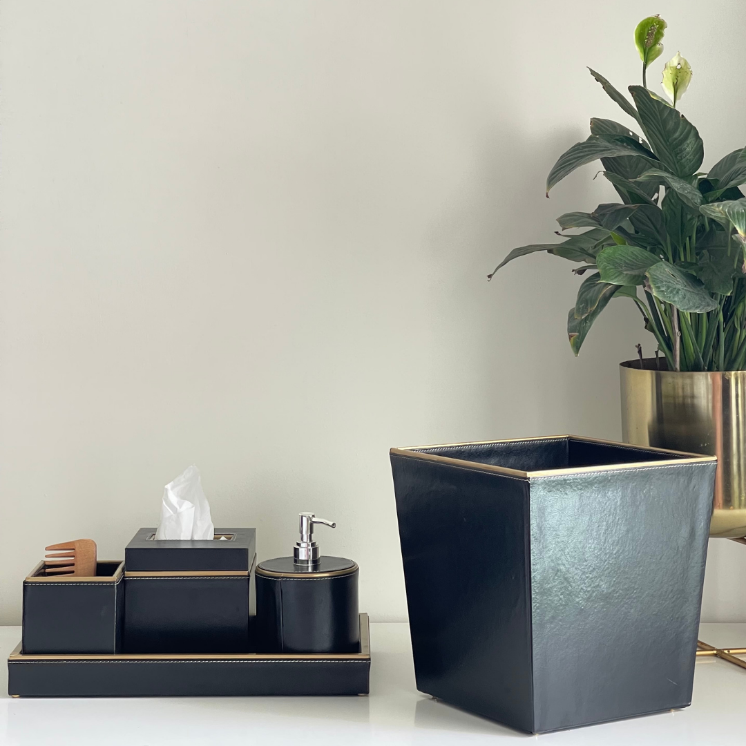 Luxe Black and Gold Bathroom Accessories Set	