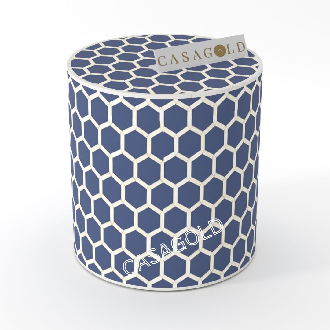 Luxurious Bone Inlay Drum Side Table	