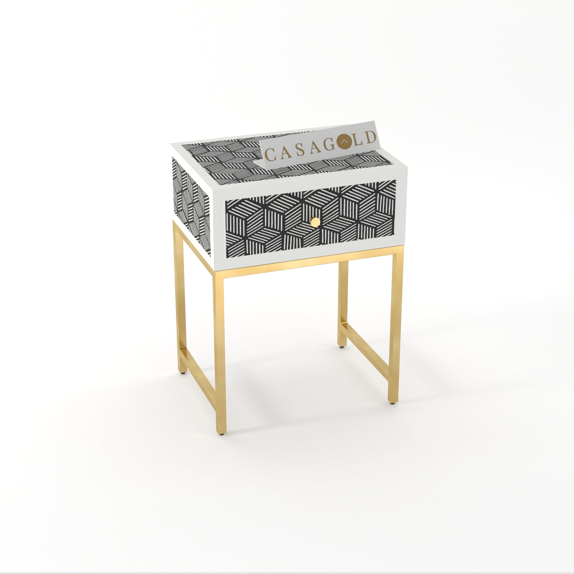 Luxurious Bone Inlay Table with Gold Frame	