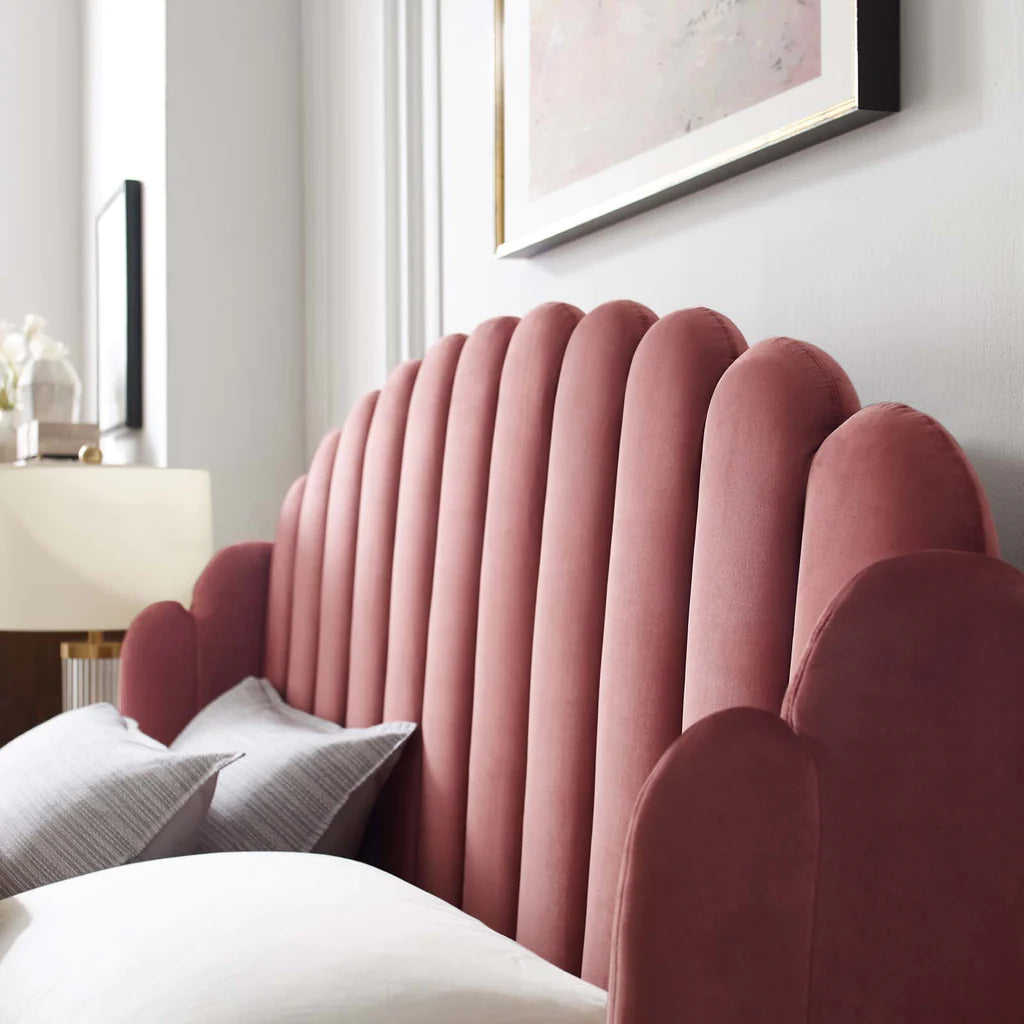 Fabric wings bed frame for luxurious bedroom look