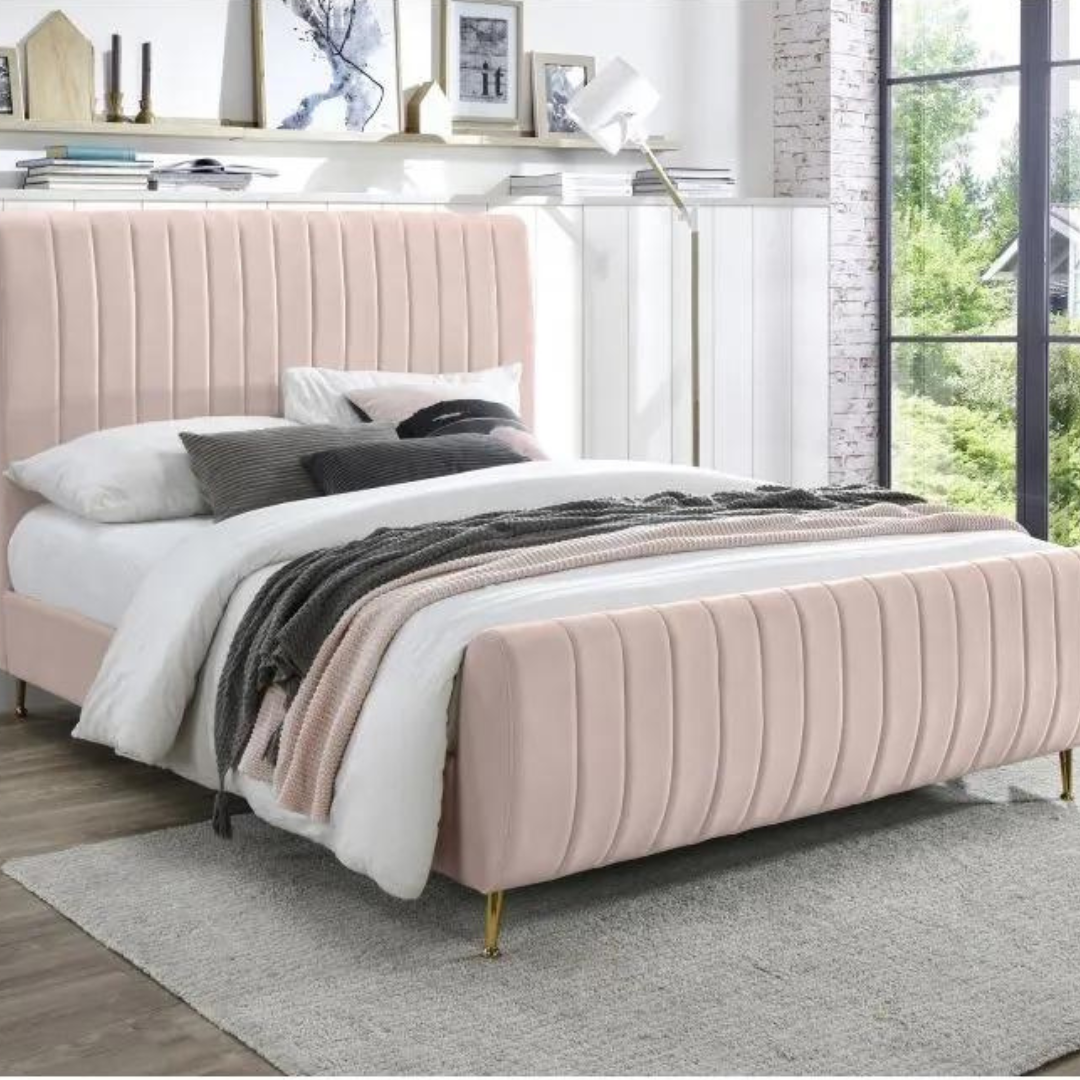 Fabric wings bed frame for luxurious bedroom look