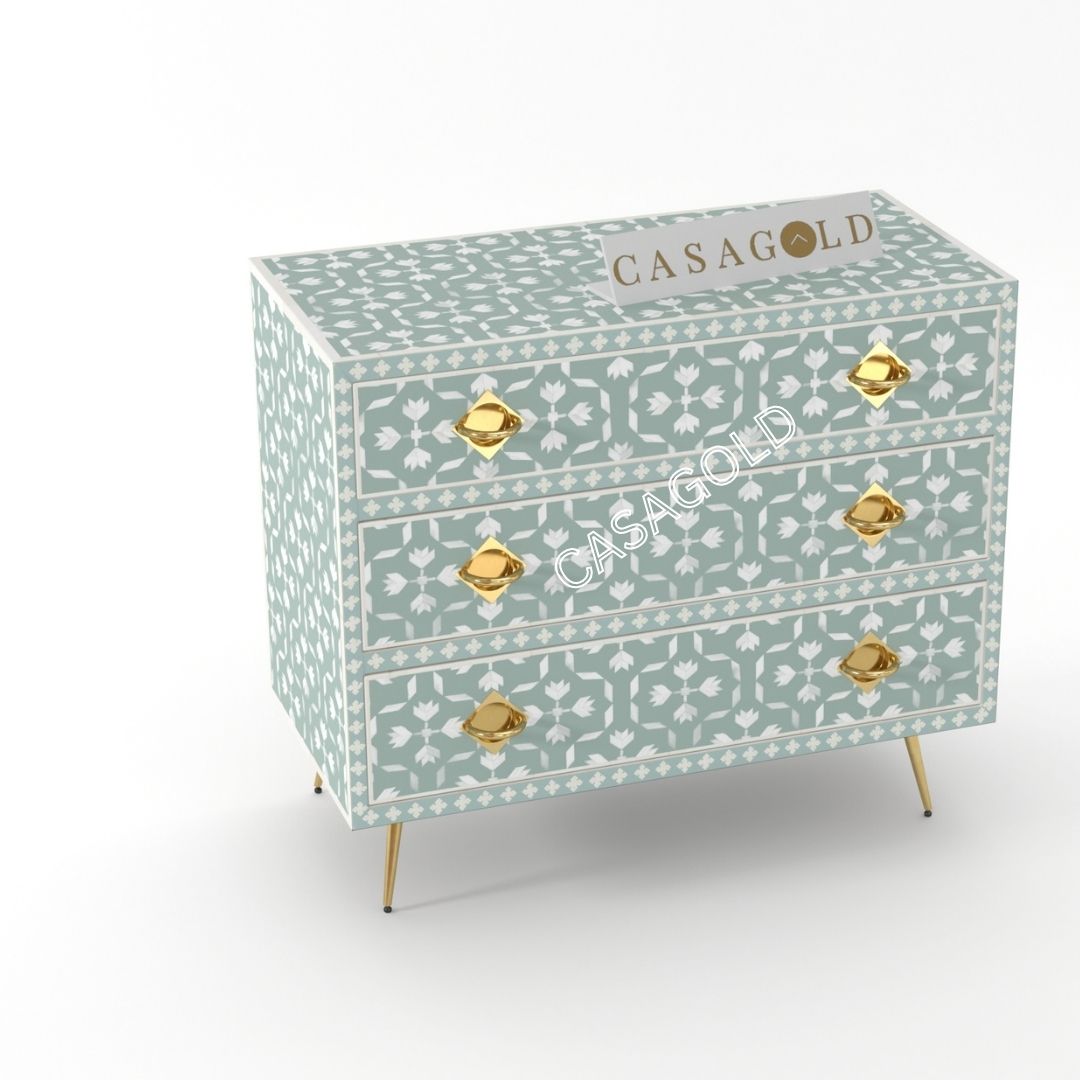 Luxurious Seagreen and gold inlay chest for premium interiors