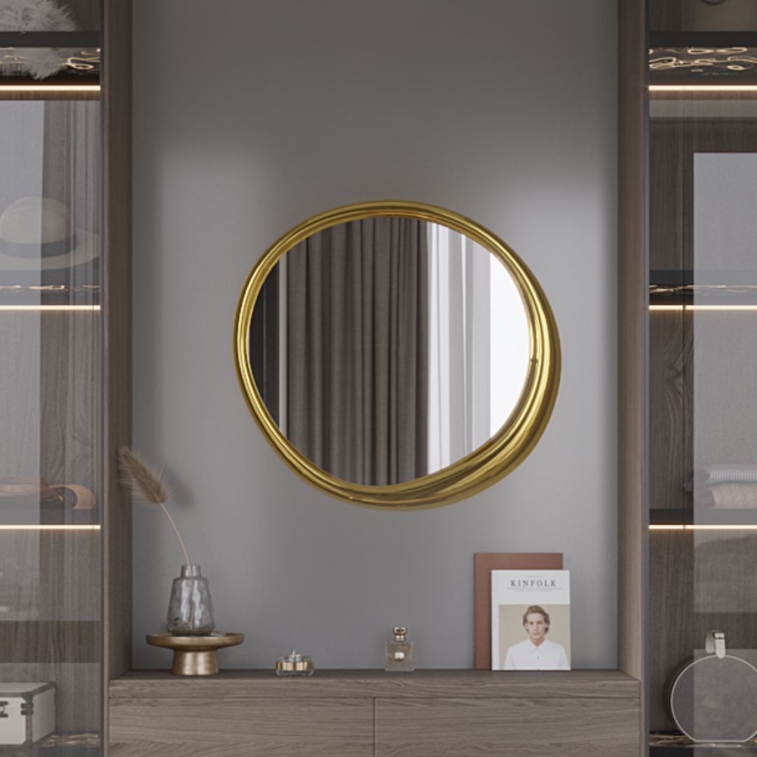 Luxury Moon Gold Steel Frame Glass Mirror. light up mirror bathroom mirror 