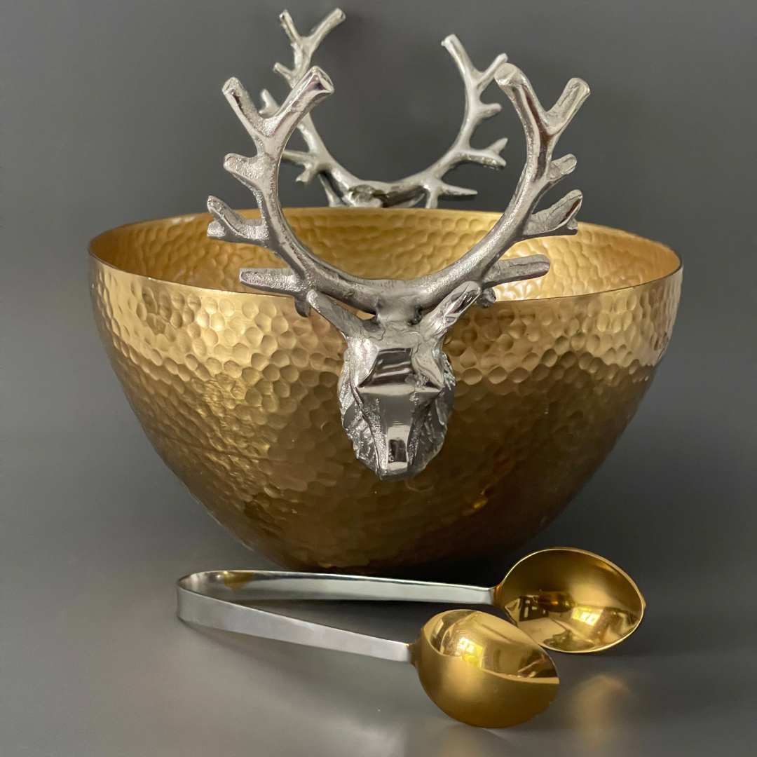 Stylish luxury bowl with stag centerpiece. bar serving bowl