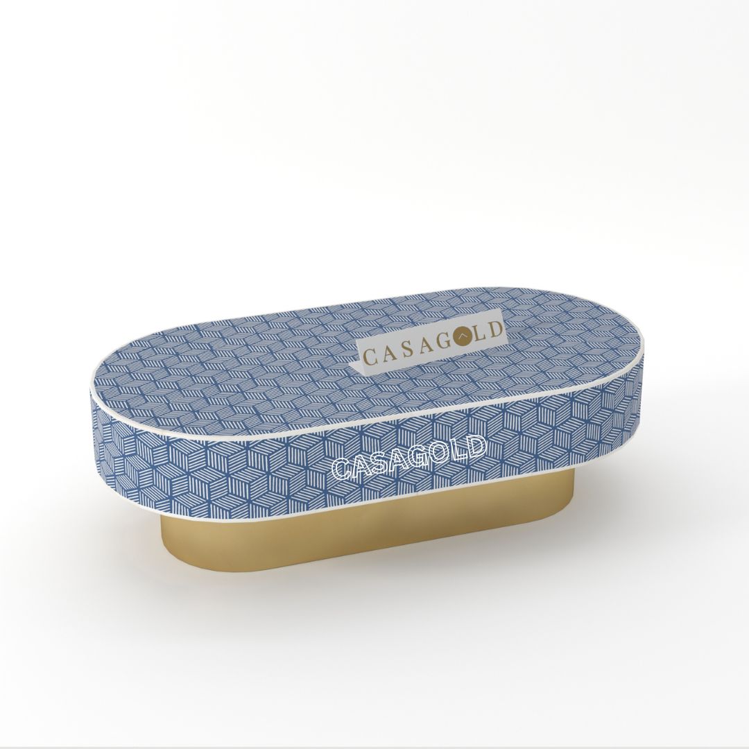 "Luxury oblong bone inlay table with timeless aesthetic"
