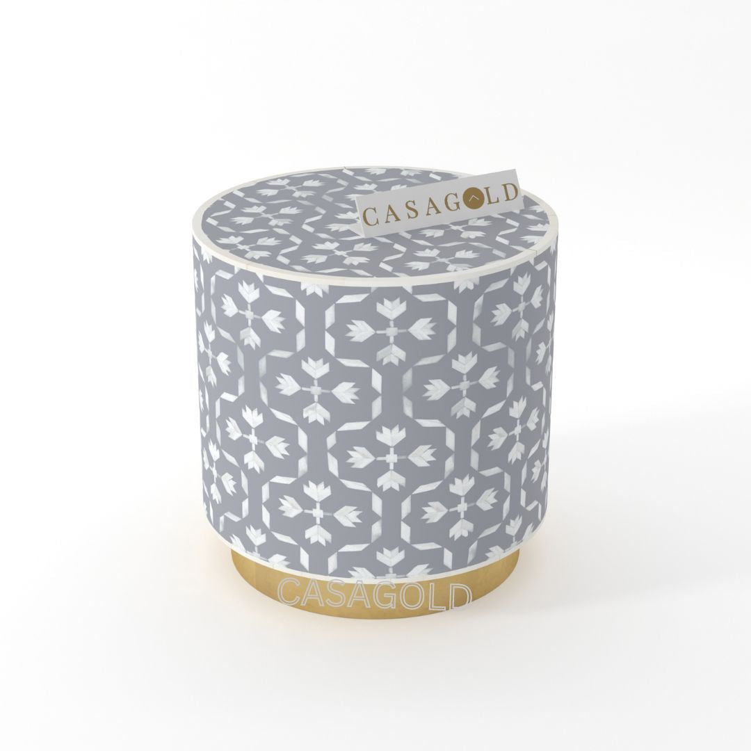 "MOP drum inlay side table for a premium look"