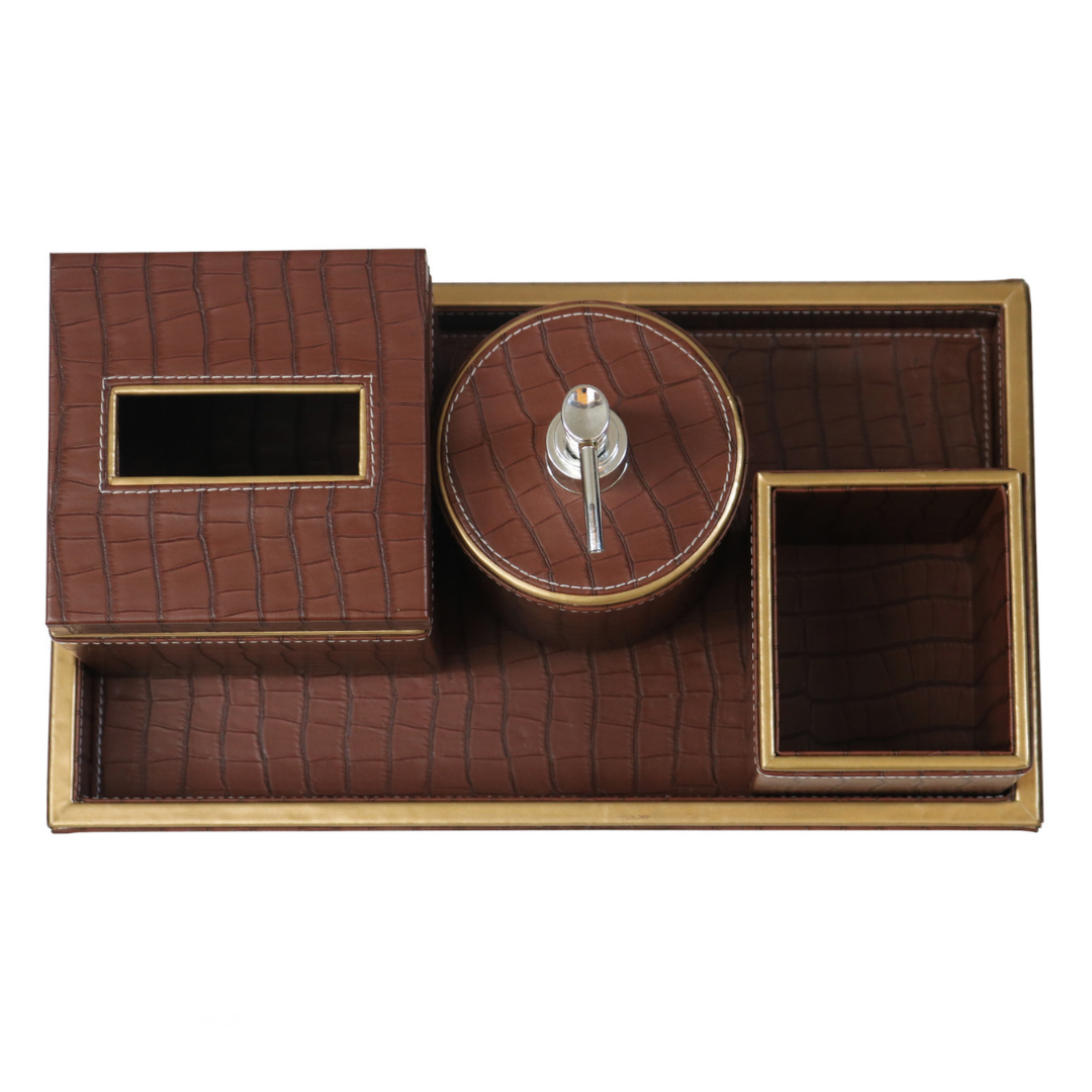 Matte Finish Bathroom Accessories Set in Tan 
