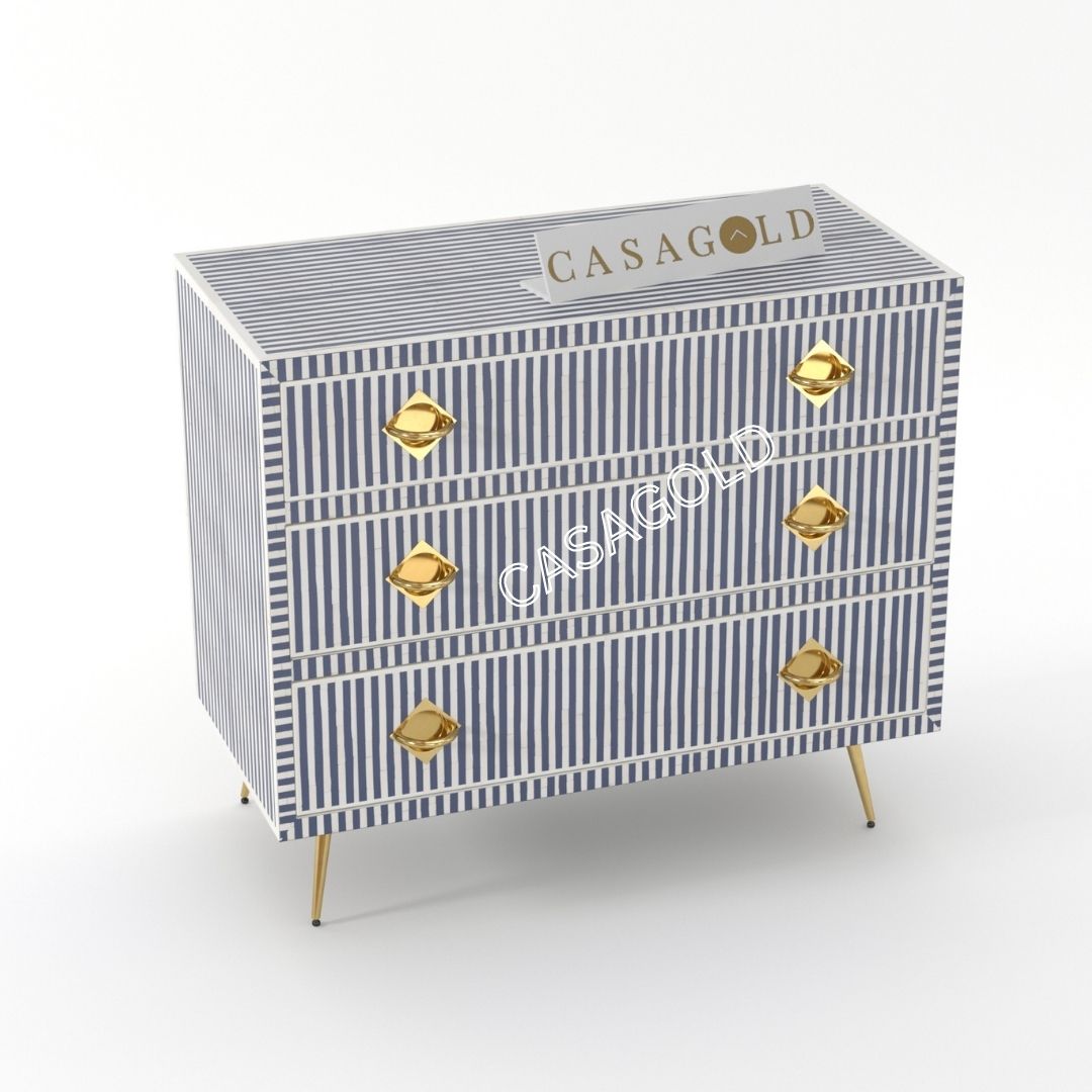 Minimalist gray bone inlay storage cabinet with sleek design.
