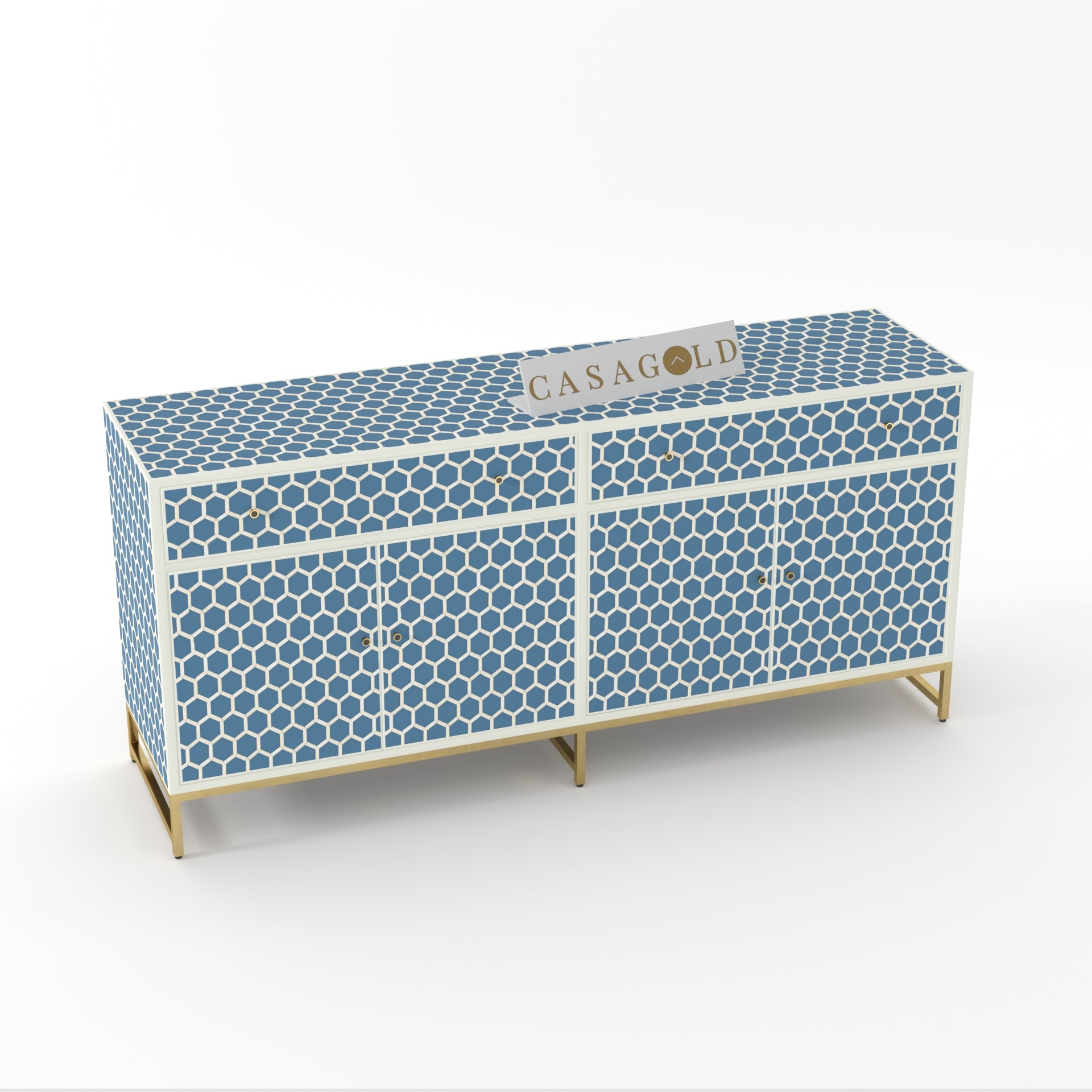 Minimalist Honeycomb white inlay storage cabinet