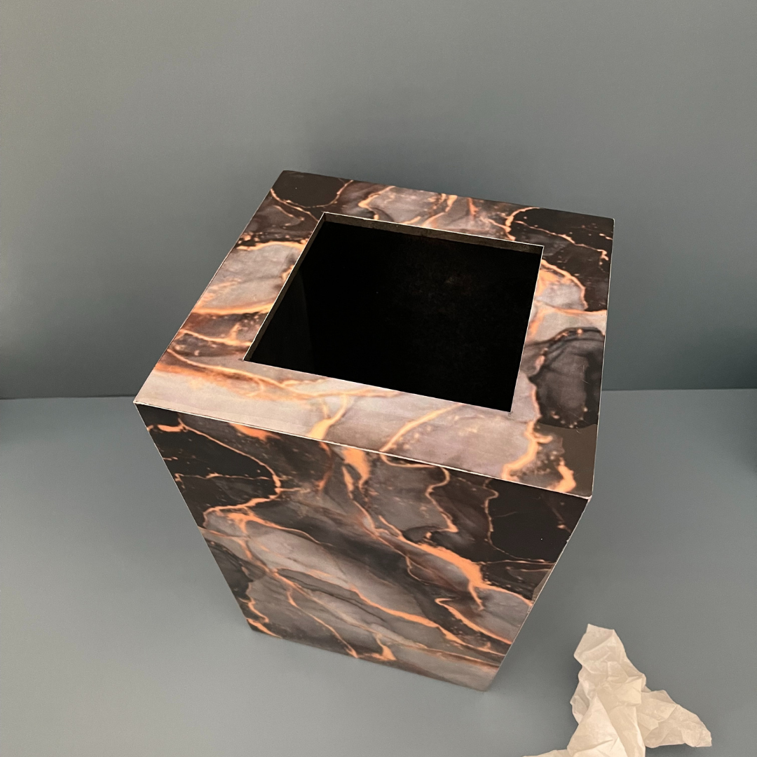 Minimalist Matte Black Marble Dustbin for Stylish Homes	