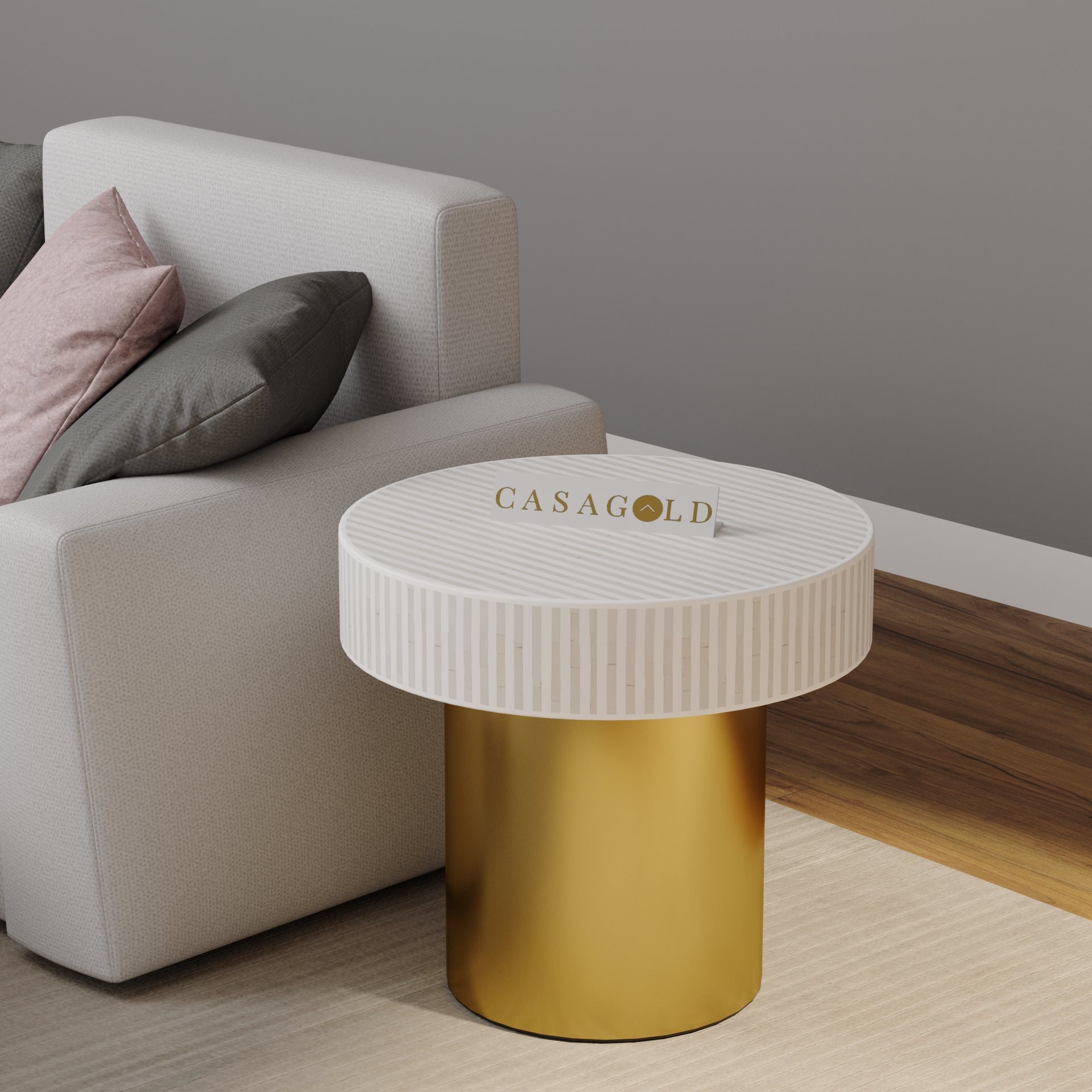 Minimalist Round Bone Inlay Table with Subtle Patterns	