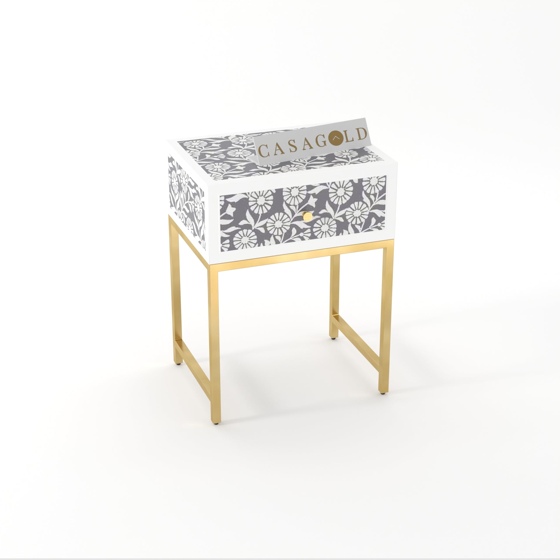 Minimalist Round Inlay Table with Gold Base	