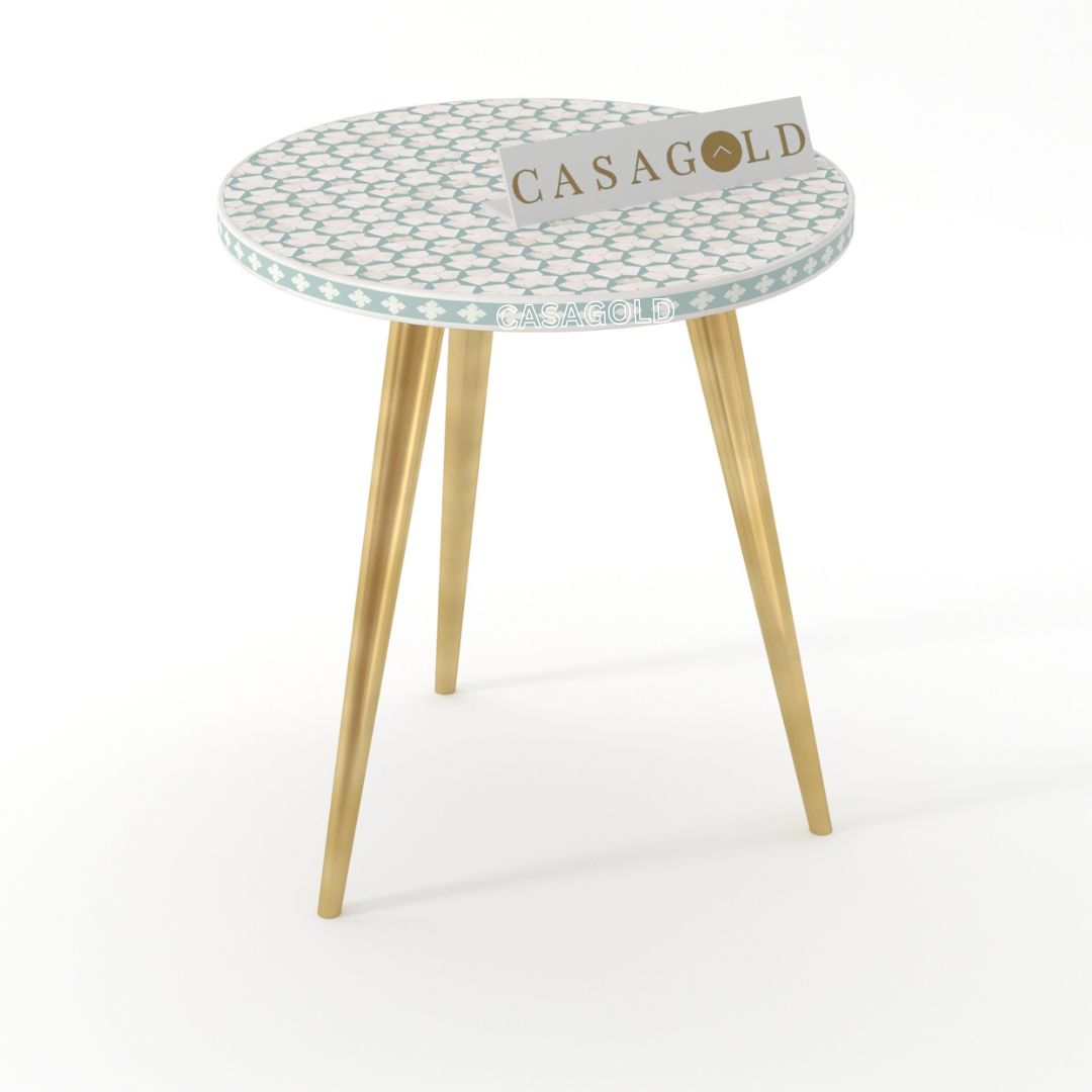 Minimalist White Inlay Round 3-Leg Side Table	