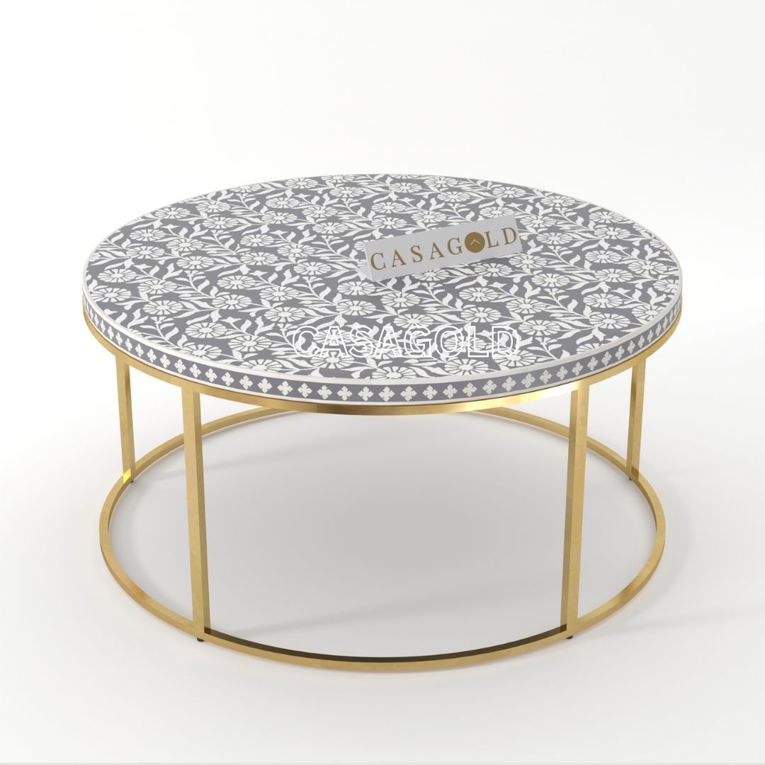 Modern Boho Round Bone Inlay Table	