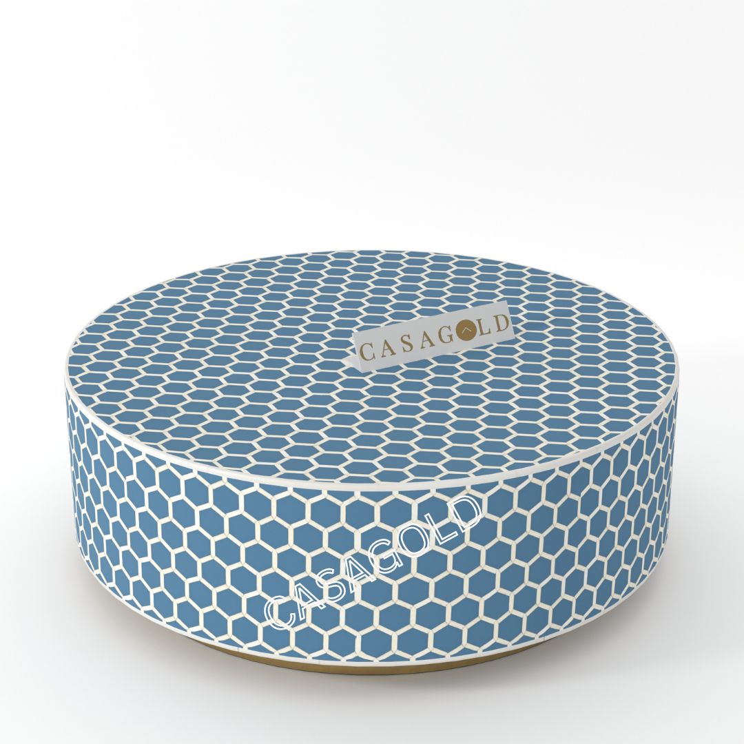Modern Round Coffee Table with Bone Inlay
